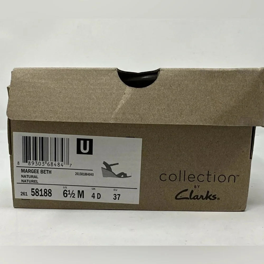 CLARKS Margee Beth Espadrille Wedge Sandal‎ Ankle Strap in Natural Size 6.5